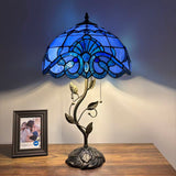 Tiffany Style Table Lamp Blue Stained Glass Baroque Style LED Bulbs Included 24"H*14"W*14"D