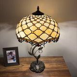 Tiffany Style Table Lamp Beige Stained Glass LED Bulbs Included 24"H*14"W*14"D
