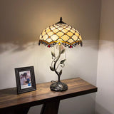 Tiffany Style Table Lamp Beige Stained Glass LED Bulbs Included 24"H*14"W*14"D