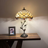 Tiffany Style Table Lamp Beige Stained Glass LED Bulbs Included 24"H*14"W*14"D