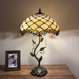 Tiffany Style Table Lamp Beige Stained Glass LED Bulbs Included 24"H*14"W*14"D