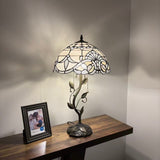 Tiffany Style Table Lamp White Stained Glass Baroque Style LED Bulbs Included 24"H*14"W*14"D
