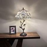 Tiffany Style Table Lamp White Stained Glass Baroque Style LED Bulbs Included 24"H*14"W*14"D