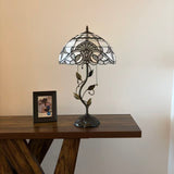 Tiffany Style Table Lamp White Stained Glass Baroque Style LED Bulbs Included 24"H*14"W*14"D