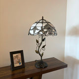 Tiffany Style Table Lamp White Stained Glass Baroque Style LED Bulbs Included 24"H*14"W*14"D