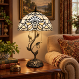 Tiffany Style Table Lamp White Stained Glass Baroque Style LED Bulbs Included 24"H*14"W*14"D