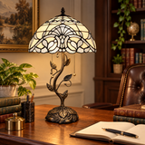 Tiffany Style Table Lamp White Stained Glass Baroque Style LED Bulbs Included 24"H*14"W*14"D