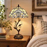 Tiffany Style Table Lamp White Stained Glass Baroque Style LED Bulbs Included 24"H*14"W*14"D