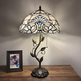 Tiffany Style Table Lamp White Stained Glass Baroque Style LED Bulbs Included 24"H*14"W*14"D