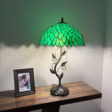 Tiffany Style Table Lamp Green Stained Glass Leaves LED Bulbs Included 24"H*14"W*14"D
