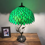 Tiffany Style Table Lamp Green Stained Glass Leaves LED Bulbs Included 24"H*14"W*14"D