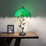 Tiffany Style Table Lamp Green Stained Glass Leaves LED Bulbs Included 24"H*14"W*14"D