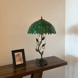 Tiffany Style Table Lamp Green Stained Glass Leaves LED Bulbs Included 24"H*14"W*14"D