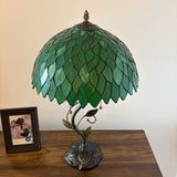 Tiffany Style Table Lamp Green Stained Glass Leaves LED Bulbs Included 24"H*14"W*14"D