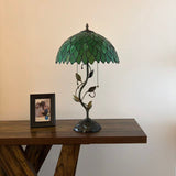 Tiffany Style Table Lamp Green Stained Glass Leaves LED Bulbs Included 24"H*14"W*14"D