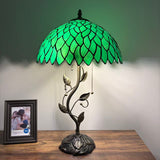 Tiffany Style Table Lamp Green Stained Glass Leaves LED Bulbs Included 24"H*14"W*14"D