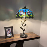 Tiffany Style Table Lamp Blue Stained Glass Purple Tulips LED Bulbs Included 24"H*14"W*14"D