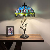 Tiffany Style Table Lamp Blue Stained Glass Purple Tulips LED Bulbs Included 24"H*14"W*14"D