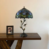 Tiffany Style Table Lamp Blue Stained Glass Purple Tulips LED Bulbs Included 24"H*14"W*14"D