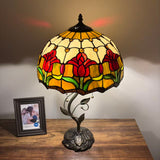 Tiffany Style Table Lamp Stained Glass Red Tulips LED Bulbs Included 24"H*14"W*14"D