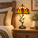 Tiffany Style Table Lamp Stained Glass Red Tulips LED Bulbs Included 24"H*14"W*14"D