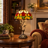 Tiffany Style Table Lamp Stained Glass Red Tulips LED Bulbs Included 24"H*14"W*14"D