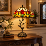 Tiffany Style Table Lamp Stained Glass Red Tulips LED Bulbs Included 24"H*14"W*14"D