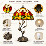 Tiffany Style Table Lamp Stained Glass Red Tulips LED Bulbs Included 24"H*14"W*14"D