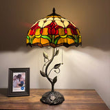 Tiffany Style Table Lamp Stained Glass Red Tulips LED Bulbs Included 24"H*14"W*14"D