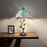 Tiffany Style Table Lamp Purple Stained Glass Green Leaves LED Bulbs Included 24"H*14"W*14"D