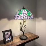 Tiffany Style Table Lamp Purple Stained Glass Green Leaves LED Bulbs Included 24"H*14"W*14"D