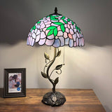 Tiffany Style Table Lamp Purple Stained Glass Green Leaves LED Bulbs Included 24"H*14"W*14"D