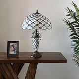 Tiffany Style Table Lamp White Stained Glass Crystal Beans Included LED Bulbs 24"H*16"W*16"D