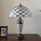 Tiffany Style Table Lamp White Stained Glass Crystal Beans Included LED Bulbs 24"H*16"W*16"D
