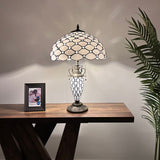 Tiffany Style Table Lamp White Stained Glass Crystal Beans Included LED Bulbs 24"H*16"W*16"D
