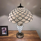 Tiffany Style Table Lamp White Stained Glass Crystal Beans Included LED Bulbs 24"H*16"W*16"D