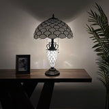 Tiffany Style Table Lamp White Stained Glass Crystal Beans Included LED Bulbs 24"H*16"W*16"D