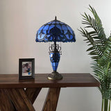 Tiffany Style Table Lamp Blue Stained Glass Baroque Style Included LED Bulbs 16"W*16"D*24"H.
