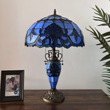 Tiffany Style Table Lamp Blue Stained Glass Baroque Style Included LED Bulbs 16"W*16"D*24"H.