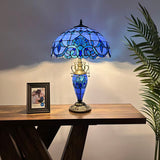 Tiffany Style Table Lamp Blue Stained Glass Baroque Style Included LED Bulbs 16"W*16"D*24"H.