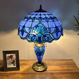 Tiffany Style Table Lamp Blue Stained Glass Baroque Style Included LED Bulbs 16"W*16"D*24"H.