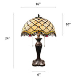 Tiffany Style Table Lamp Beige Stained Glass Crystal Bean 16"W*16"D*24"H