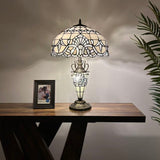 Tiffany Style Table Lamp White Stained Glass Baroque Style Included LED Bulbs 16"W*16"D*24"H