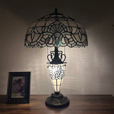 Tiffany Style Table Lamp White Stained Glass Baroque Style Included LED Bulbs 16"W*16"D*24"H