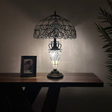 Tiffany Style Table Lamp White Stained Glass Baroque Style Included LED Bulbs 16"W*16"D*24"H