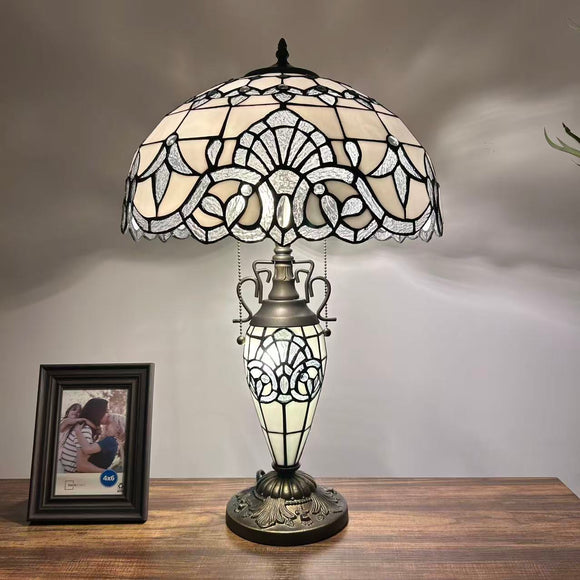 Tiffany Style Table Lamp White Stained Glass Baroque Style Included LED Bulbs 16