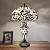 Tiffany Style Table Lamp White Stained Glass Baroque Style Included LED Bulbs 16"W*16"D*24"H