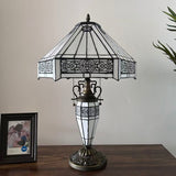 Tiffany Style Table Lamp White Stained Glass Hexagon Included LED Bulbs 24"H*16"W*16"D