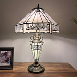 Tiffany Style Table Lamp White Stained Glass Hexagon Included LED Bulbs 24"H*16"W*16"D