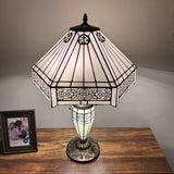 Tiffany Style Table Lamp White Stained Glass Hexagon Included LED Bulbs 24"H*16"W*16"D